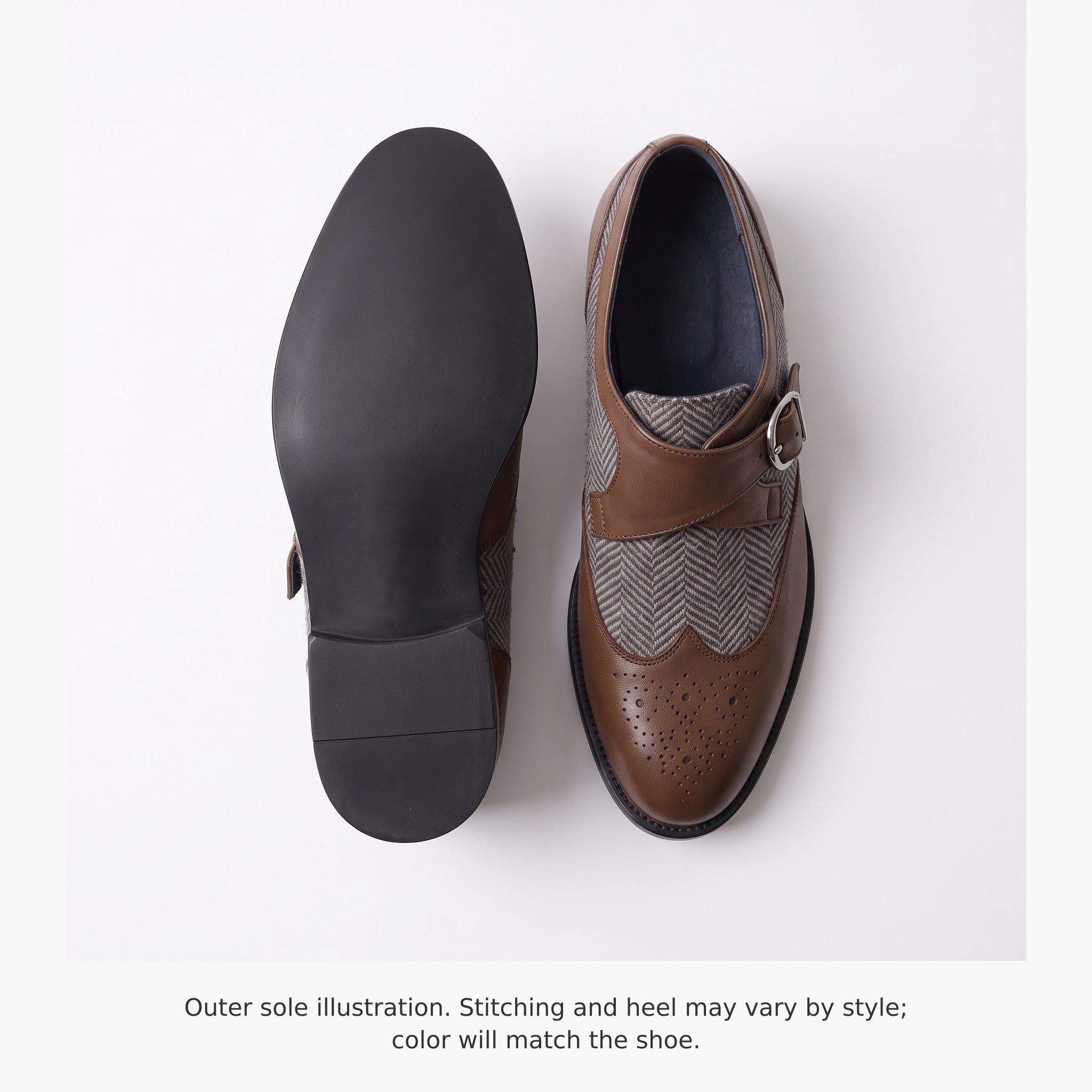 Men's Grey and Brown Wingtip Leather Monk Strap Shoes — Thirsk