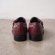 Men's Grey and Burgundy Wingtip Leather Monk Strap Shoes — Thirsk