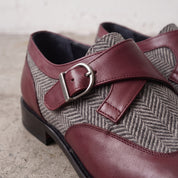 Men's Grey and Burgundy Wingtip Leather Monk Strap Shoes — Thirsk