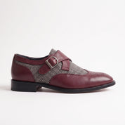 Men's Grey and Burgundy Wingtip Leather Monk Strap Shoes — Thirsk