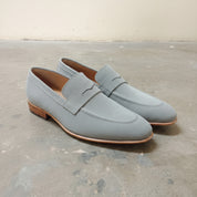 Men's Grey Apron-Toe Suede Penny Loafers — Austerfield