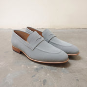 Men's Grey Apron-Toe Suede Penny Loafers — Austerfield