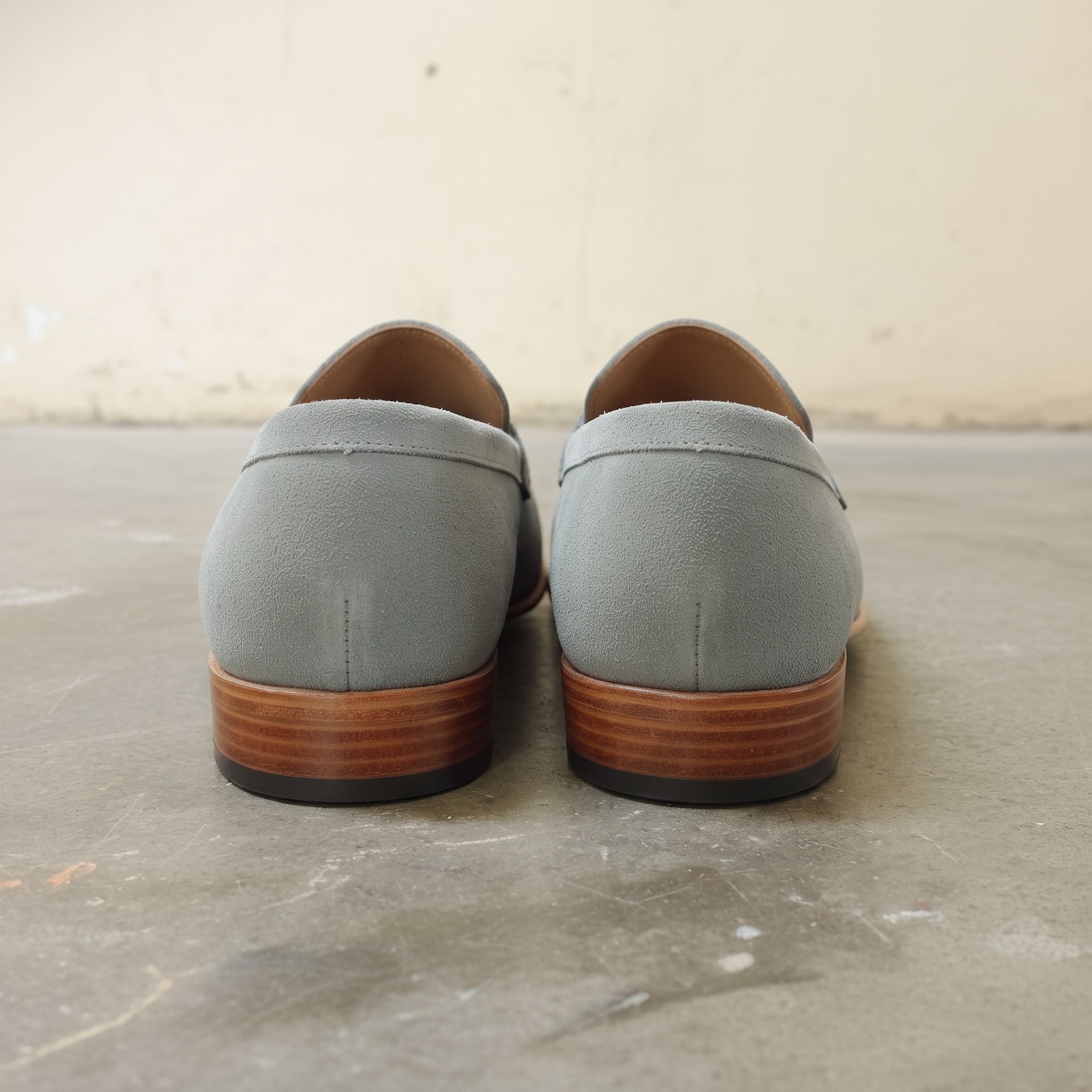 Men's Grey Apron-Toe Suede Penny Loafers — Austerfield