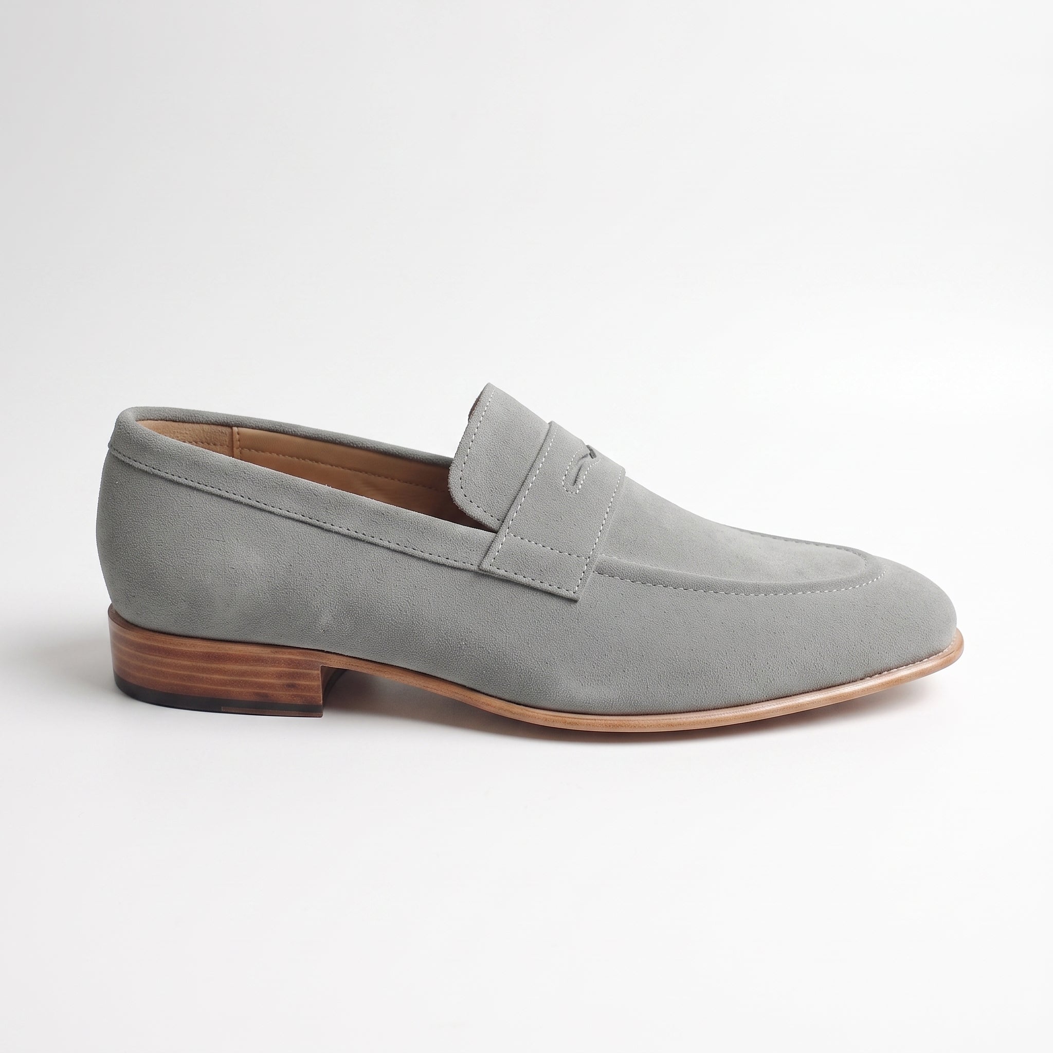 Men's Grey Apron-Toe Suede Penny Loafers — Austerfield