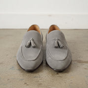 Men's Grey Apron-Toe Suede Tassel Loafers — Bowles