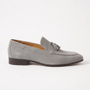 Men's Grey Apron-Toe Suede Tassel Loafers — Bowles