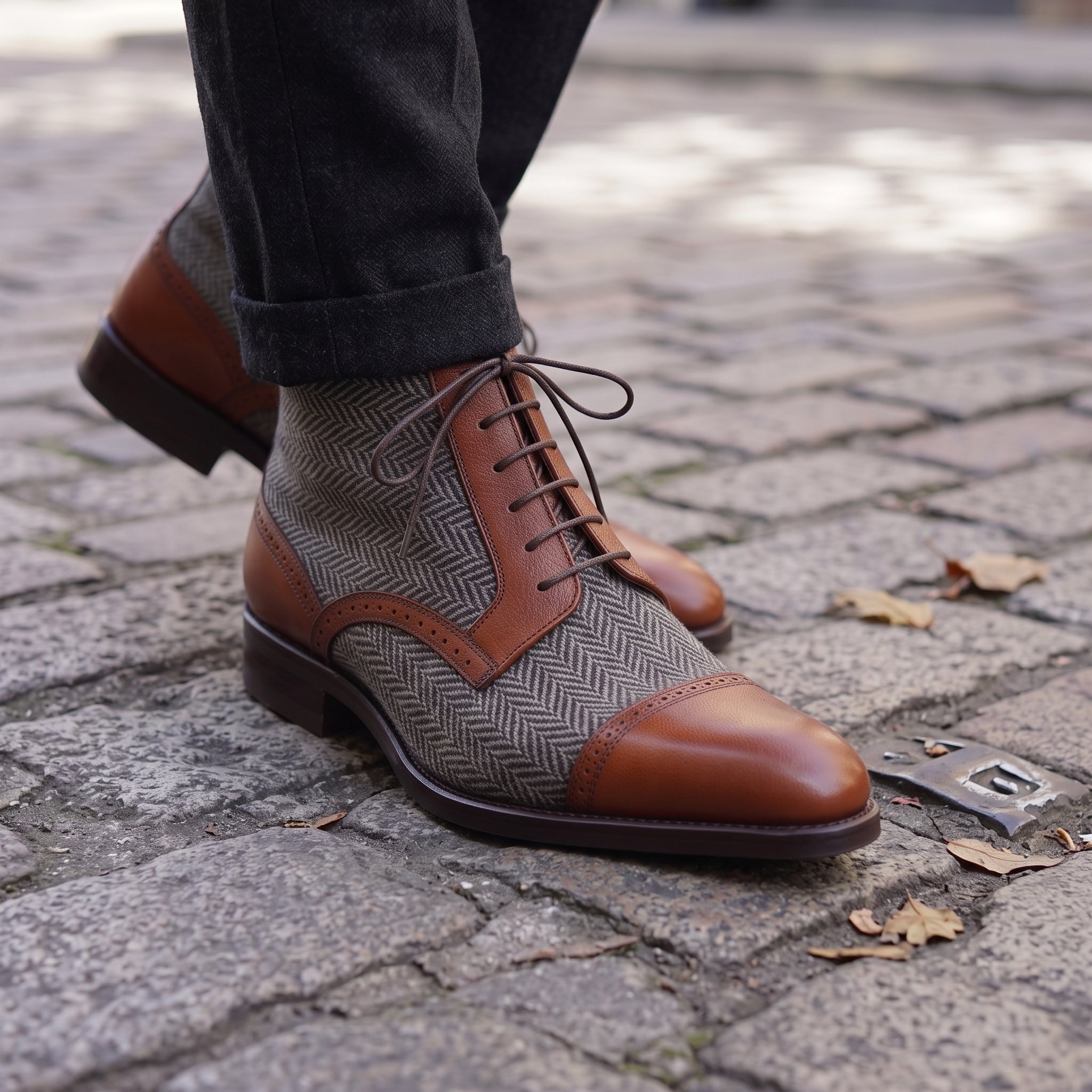 Men's Grey, Black, and Brown Cap-Toe Leather Oxford Boots — Barnard