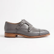 Men's Grey Cap-Toe Leather Double Monk Strap Monks — Hitchley