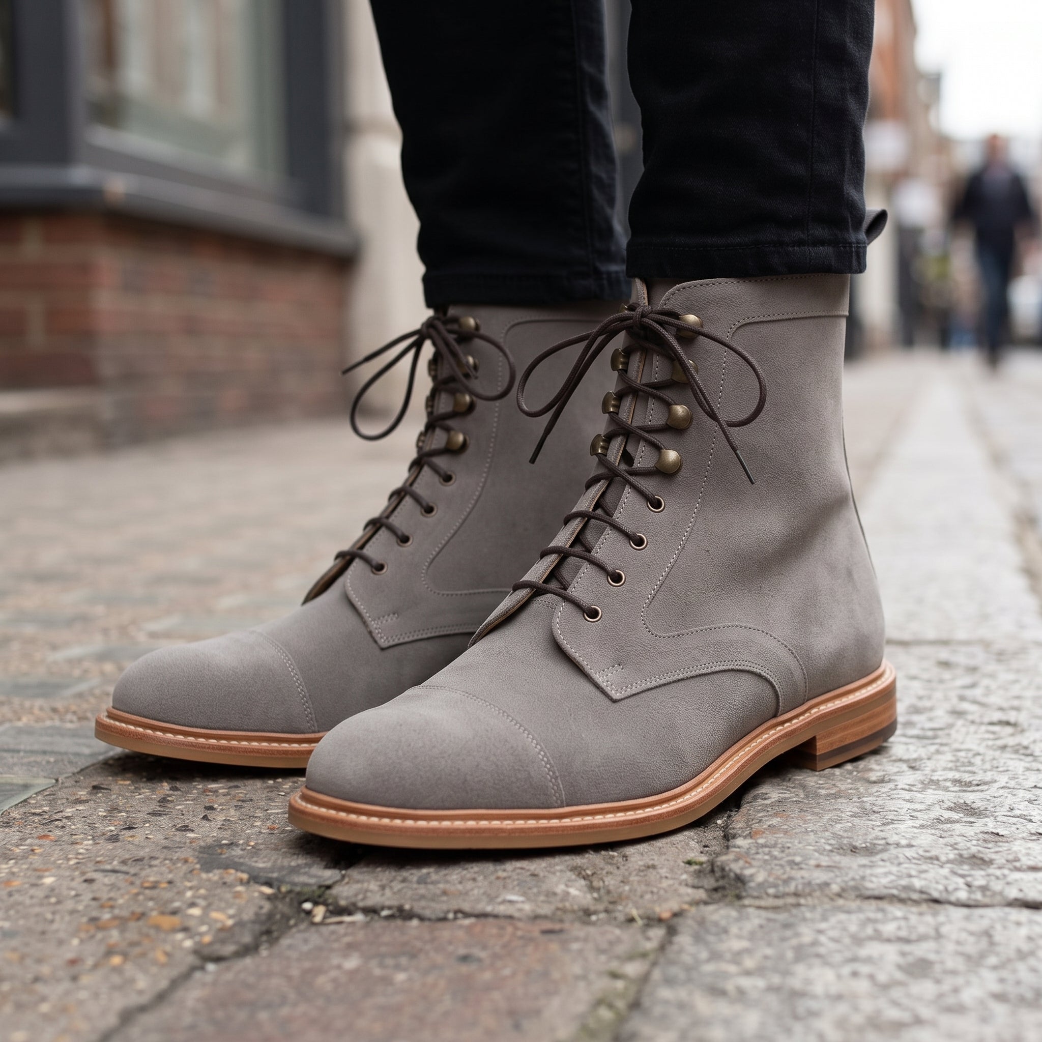 Men's Grey Cap-Toe Canvas Lace-Up Boots — Oakham