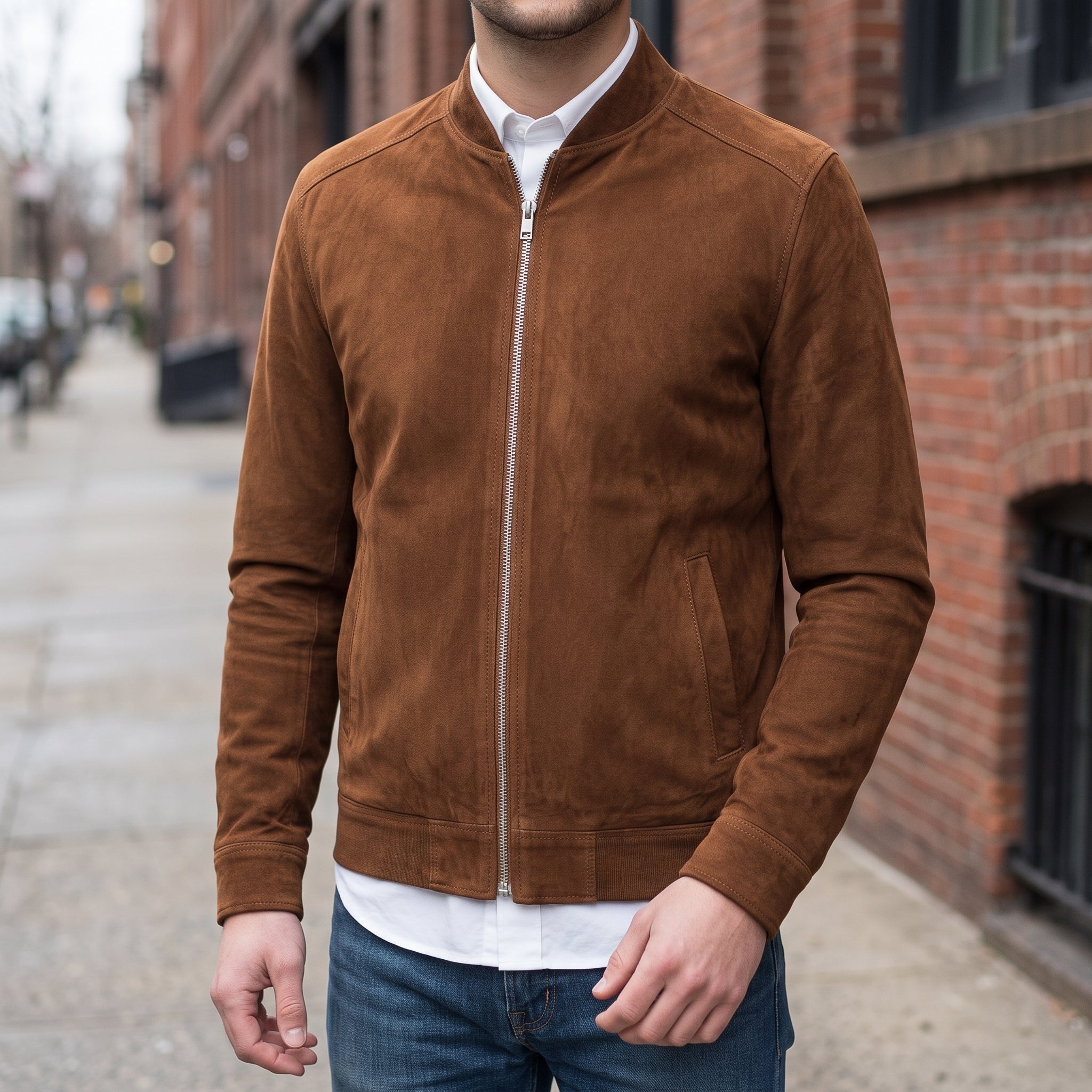 Men's Brown Suede Bomber Jacket — Collier