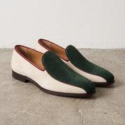 Men's Ivory and Green Suede Plain-Toe Loafers — Acleton