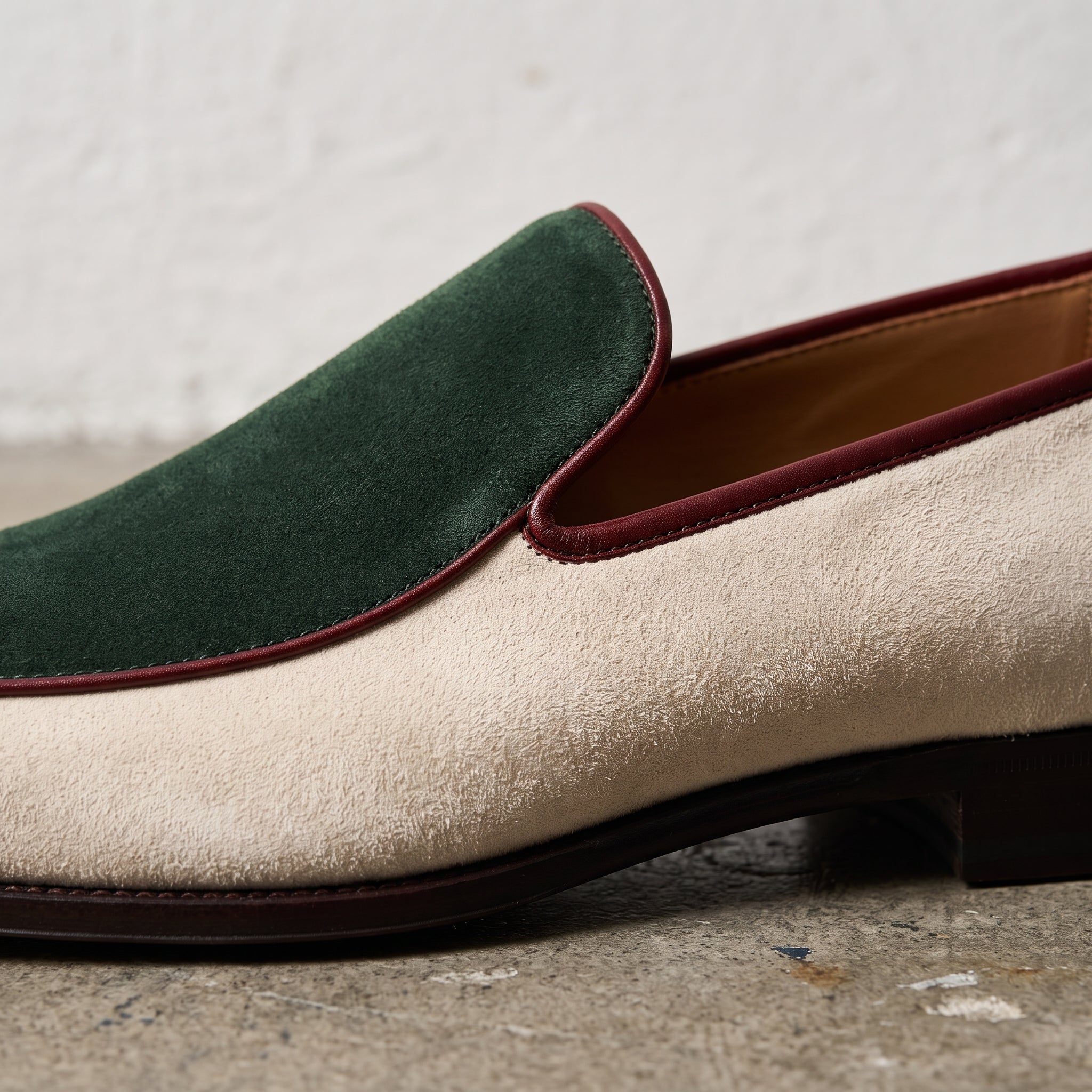 Men's Ivory and Green Suede Plain-Toe Loafers — Acleton
