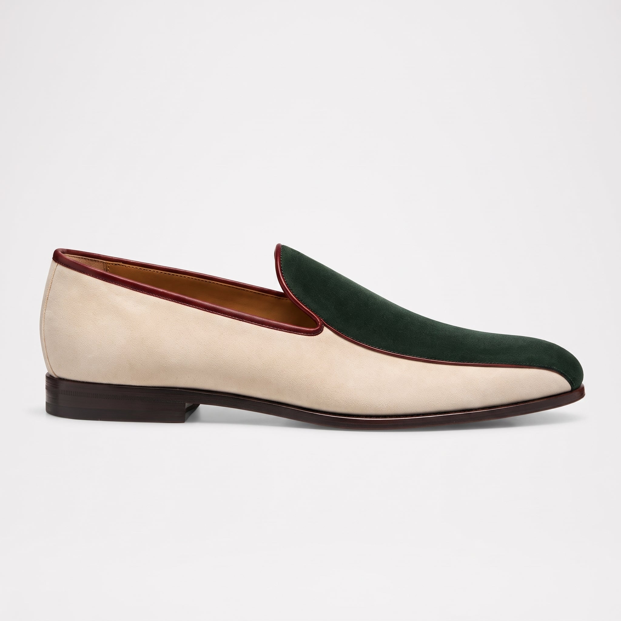 Men's Ivory and Green Suede Plain-Toe Loafers — Acleton