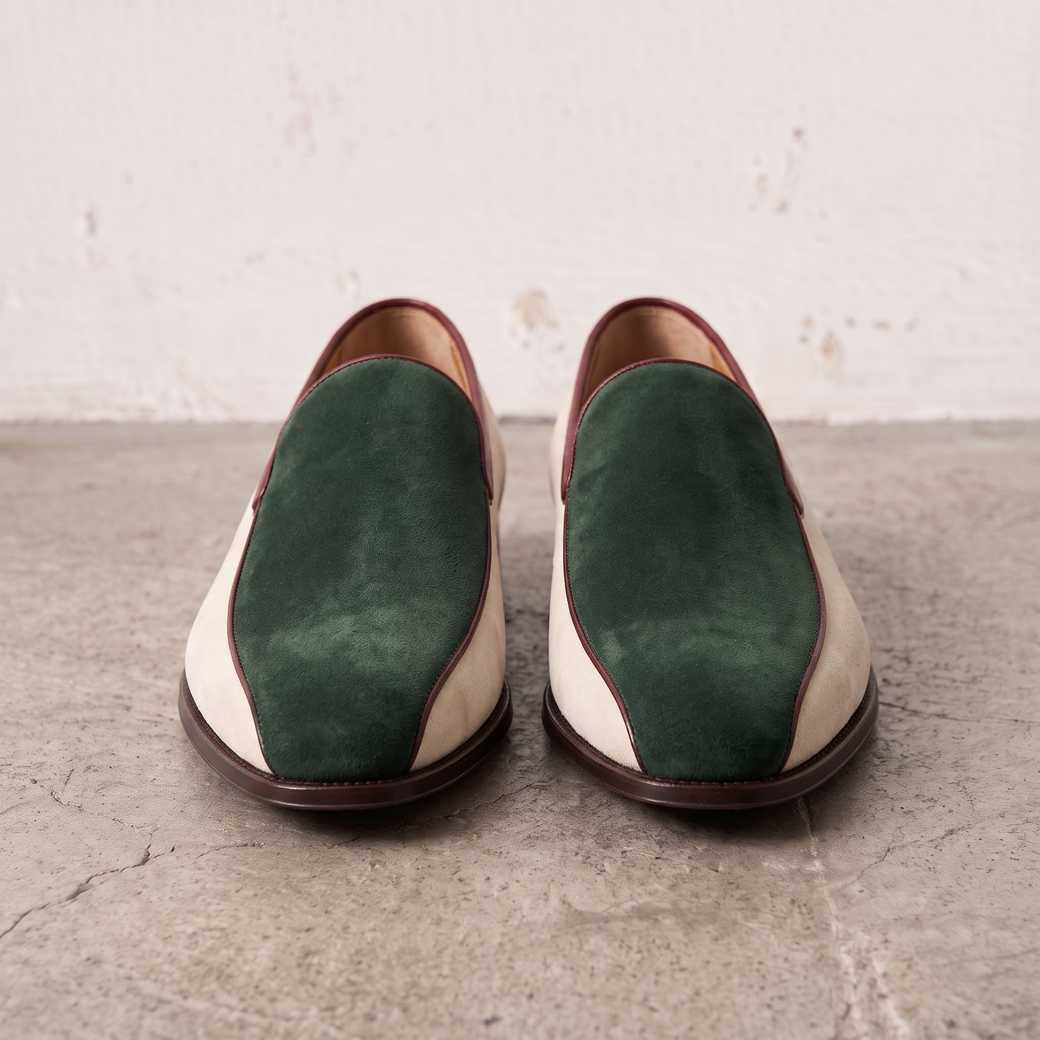 Men's Ivory and Green Suede Plain-Toe Loafers — Acleton