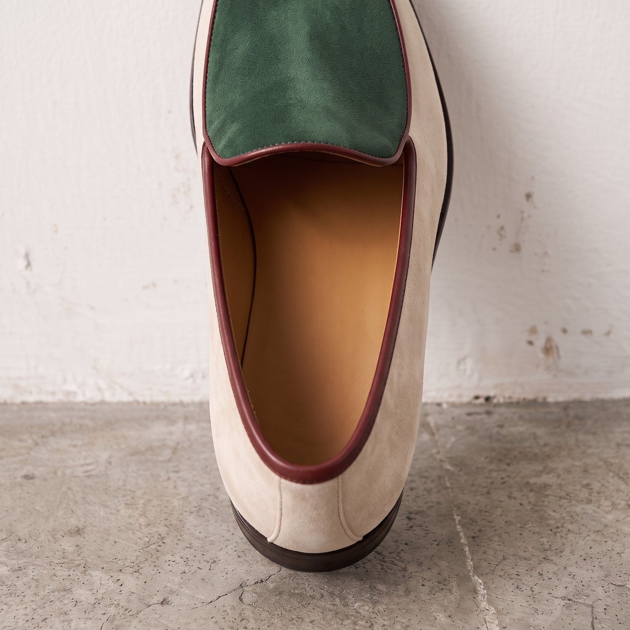 Men's Ivory and Green Suede Plain-Toe Loafers — Acleton