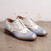 Men's Ivory and Blue Wingtip Leather Oxford Brogues — Acreton