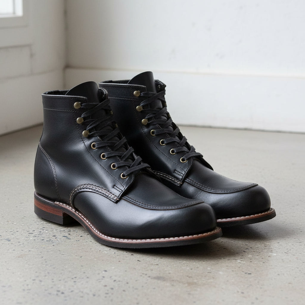 Mens Leather Boot, Men Ankle High Boot, Black Leather Boot, Boots - angle-view-showing-depth