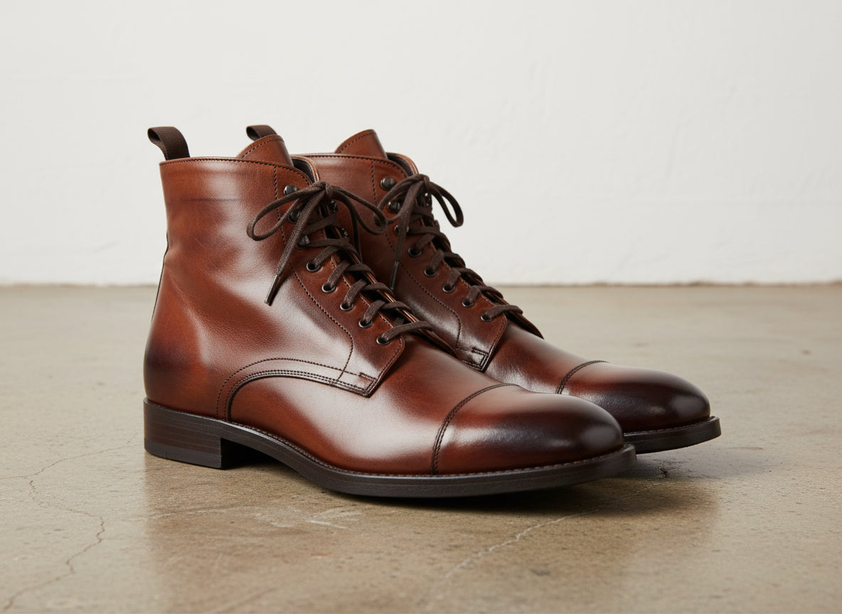 Mens Leather Boot, Men Brown Ankle High Boot, Lace Up Boot - 3-4-right-view