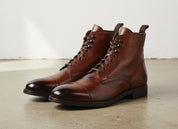 Mens Leather Boot, Men Brown Ankle High Boot, Lace Up Boot - angle-view-showing-depth