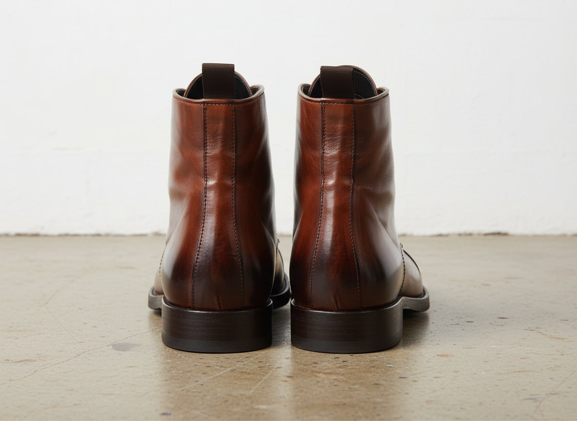 Mens Leather Boot, Men Brown Ankle High Boot, Lace Up Boot - back-view
