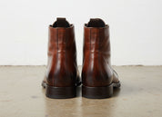 Mens Leather Boot, Men Brown Ankle High Boot, Lace Up Boot - back-view