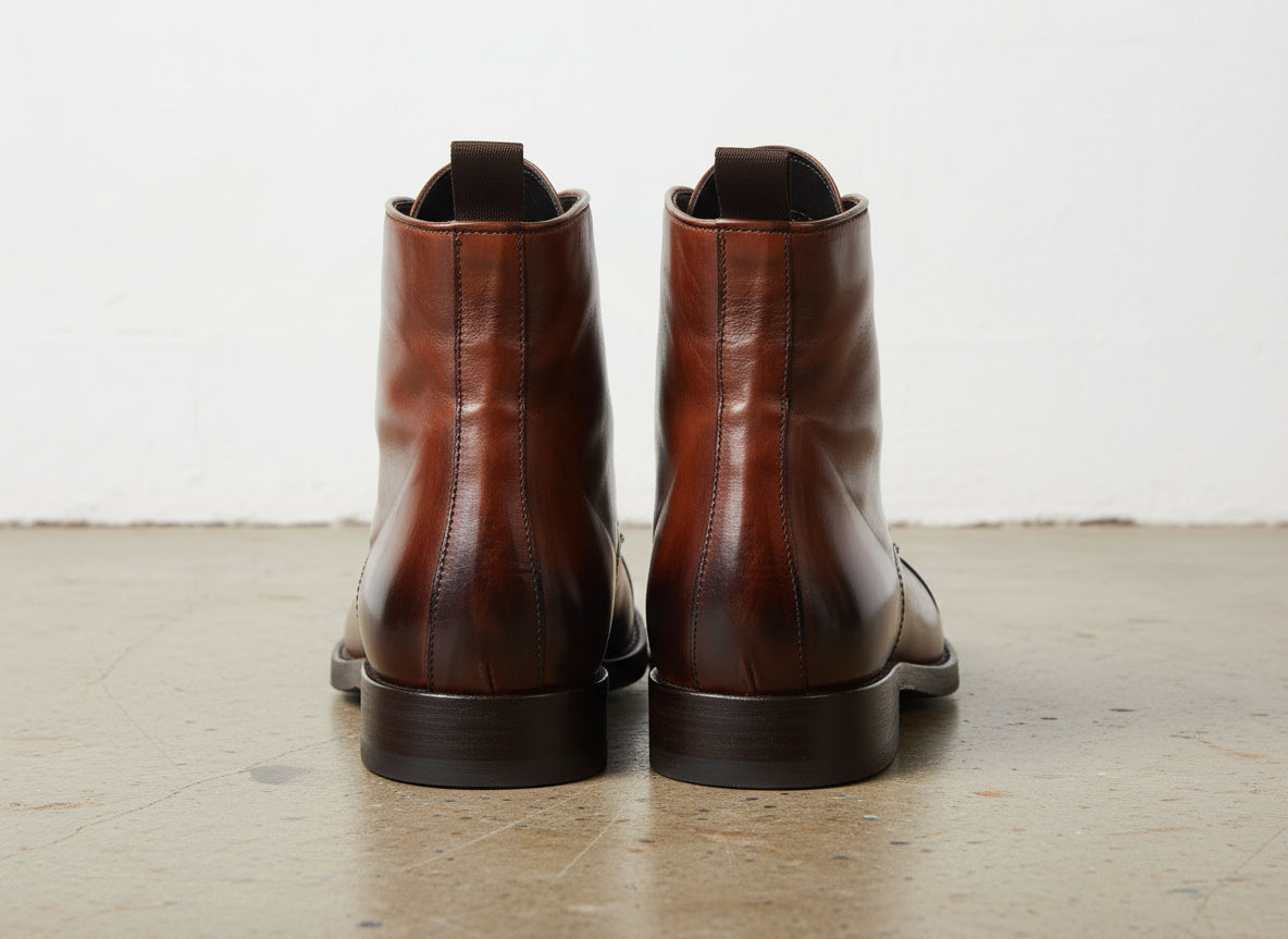 Mens Leather Boot, Men Brown Ankle High Boot, Lace Up Boot - back-view