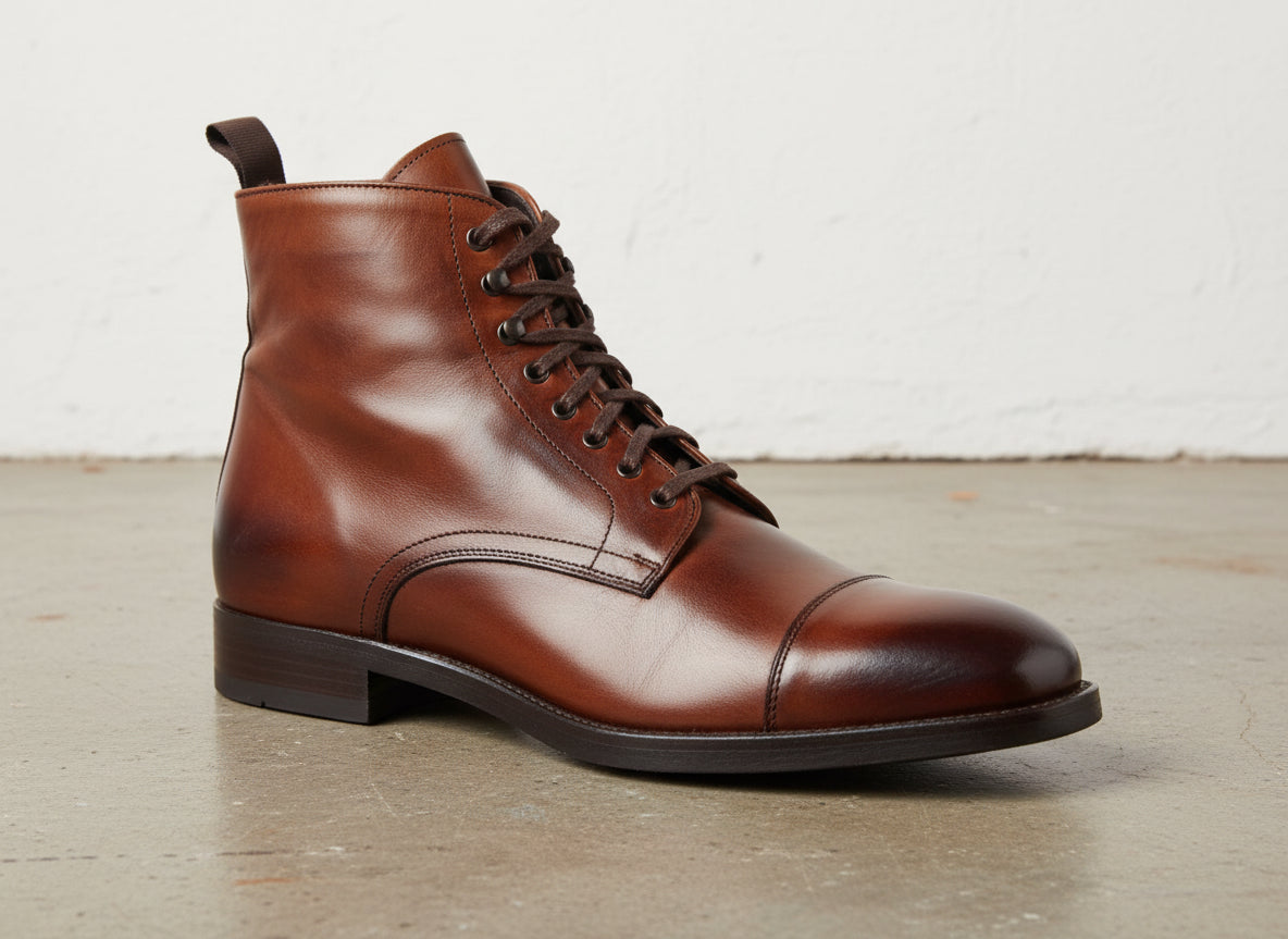 Mens Leather Boot, Men Brown Ankle High Boot, Lace Up Boot - detail-view-showing-texture