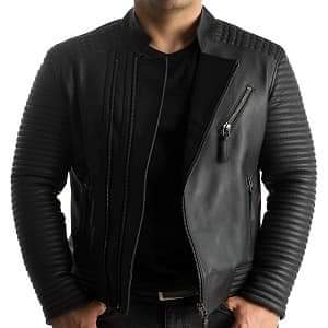 Mens Leather Jacket Black Quilted Genuine Lambskin Biker Motorcycle
