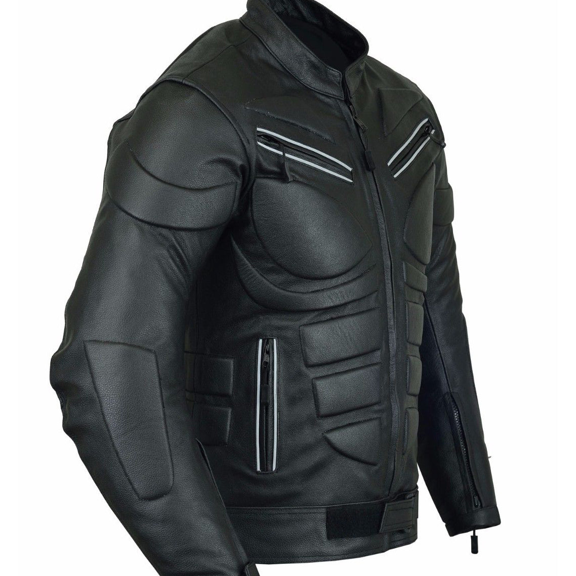 Men's Slim Fit Black Leather Biker Jacket - Main Image