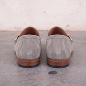 Men's Light Gray Apron-Toe Suede Monk Strap Loafers — Dishington