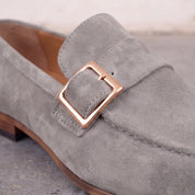 Men's Light Gray Apron-Toe Suede Monk Strap Loafers — Dishington