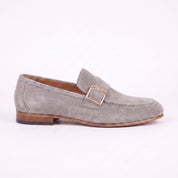Men's Light Gray Apron-Toe Suede Monk Strap Loafers — Dishington