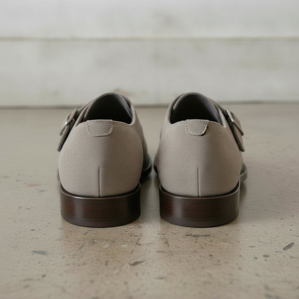 Men's Light Gray Apron-Toe Suede Monk Strap Shoes — Bagborough — Bagborough
