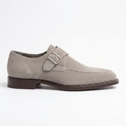Men's Light Gray Apron-Toe Suede Monk Strap Shoes — Bagborough — Bagborough
