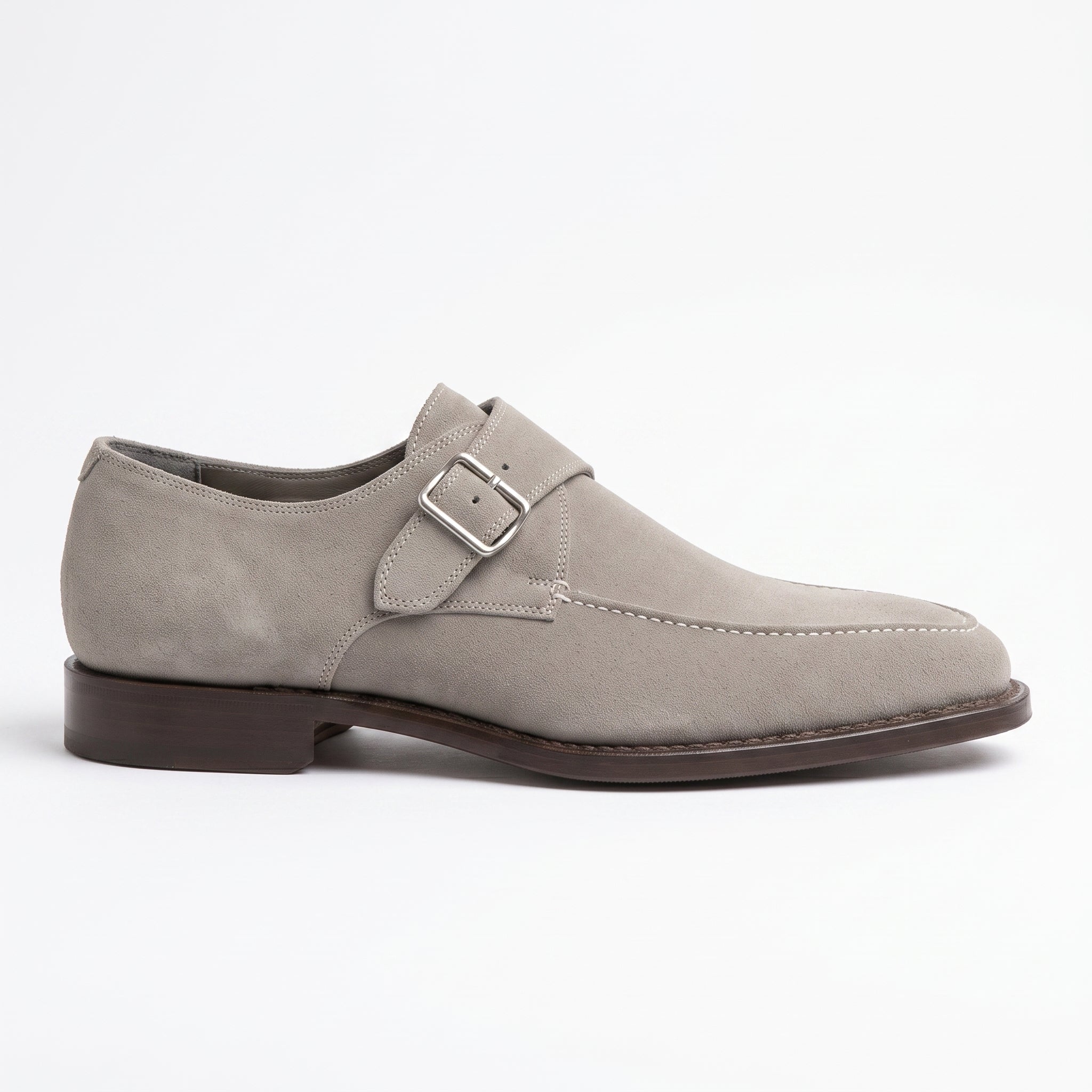 Men's Light Gray Apron-Toe Suede Monk Strap Shoes — Bagborough — Bagborough