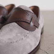 Men's Light Gray Plain-Toe Suede Loafers — Carron