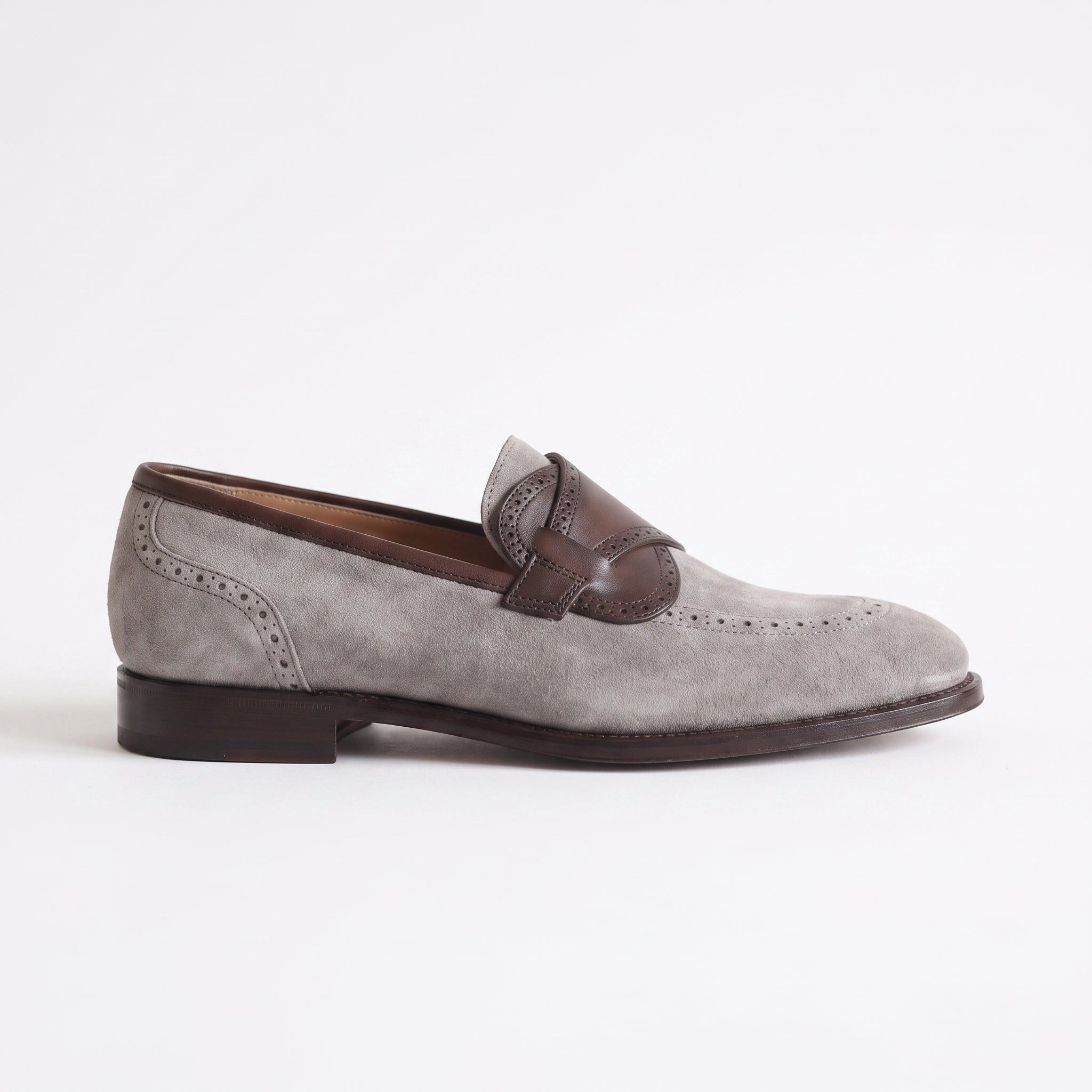 Men's Light Gray Plain-Toe Suede Loafers — Carron