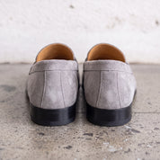 Men's Light Gray Apron-Toe Suede Penny Loafers — Dedham
