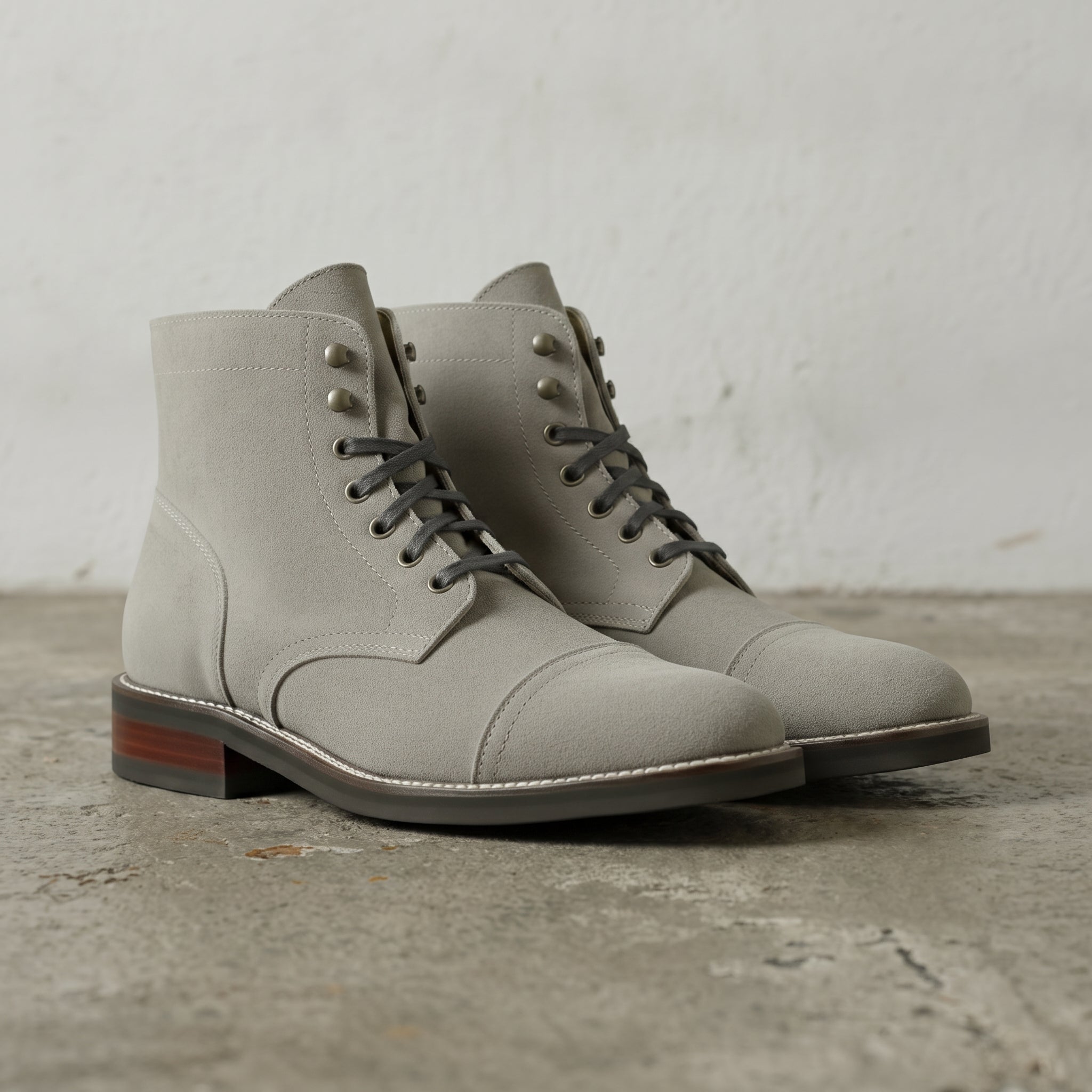 Men's Light Gray Cap-Toe Suede Ankle Lace-Up Boots — Oxley