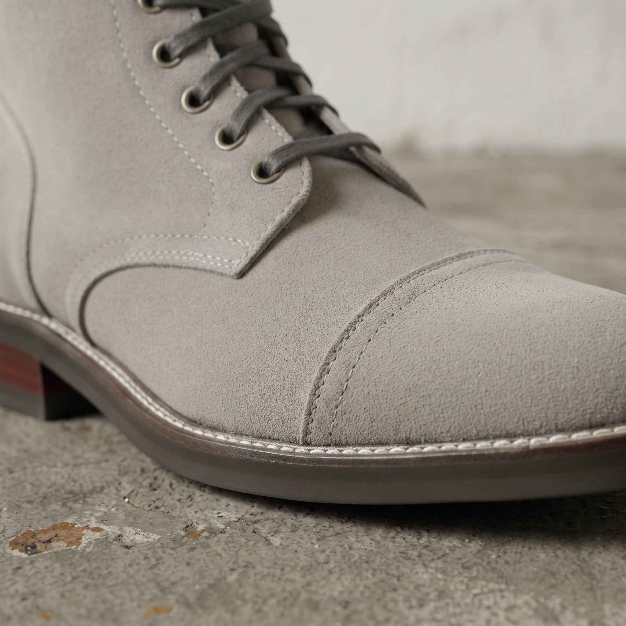 Men's Light Gray Cap-Toe Suede Ankle Lace-Up Boots — Oxley