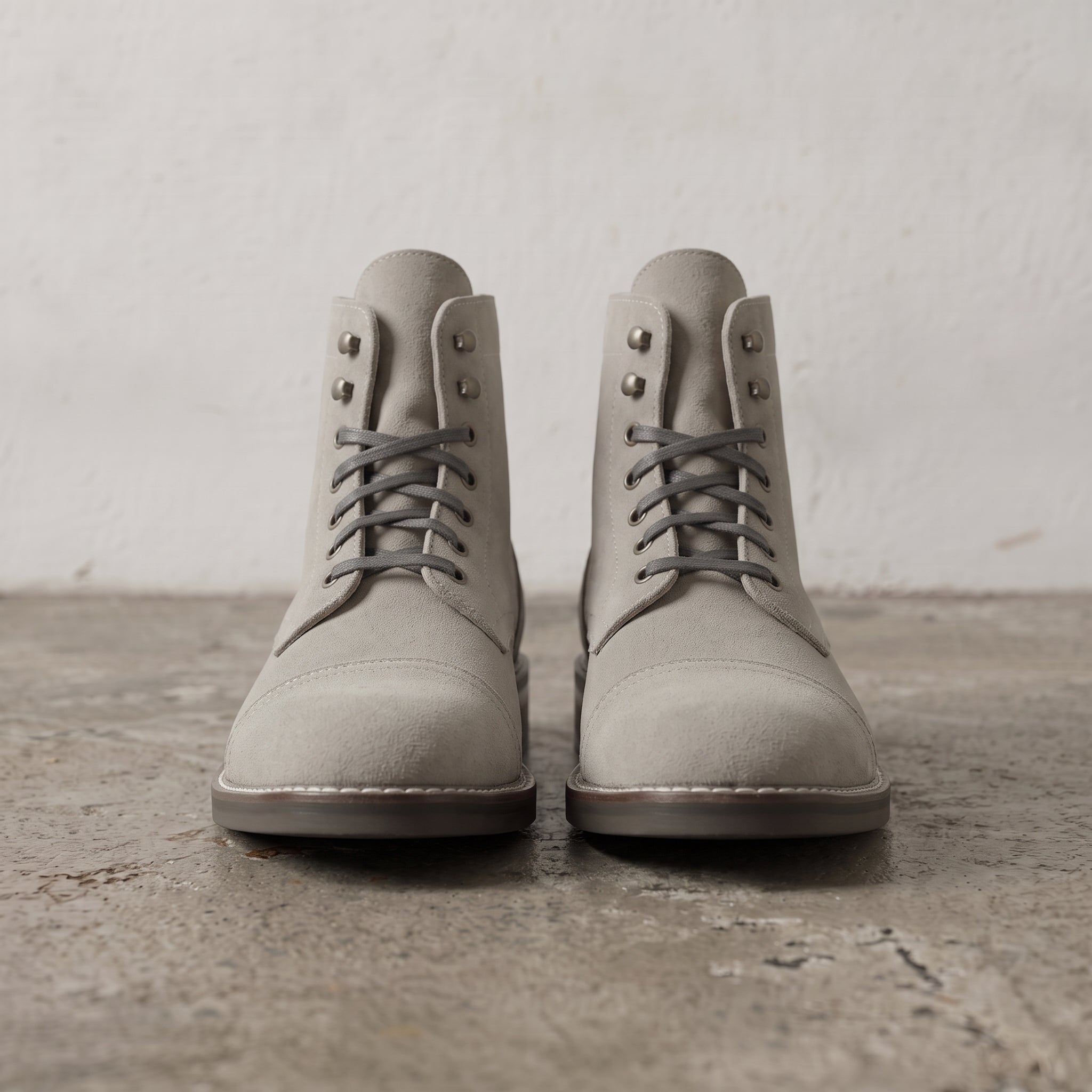 Men's Light Gray Cap-Toe Suede Ankle Lace-Up Boots — Oxley
