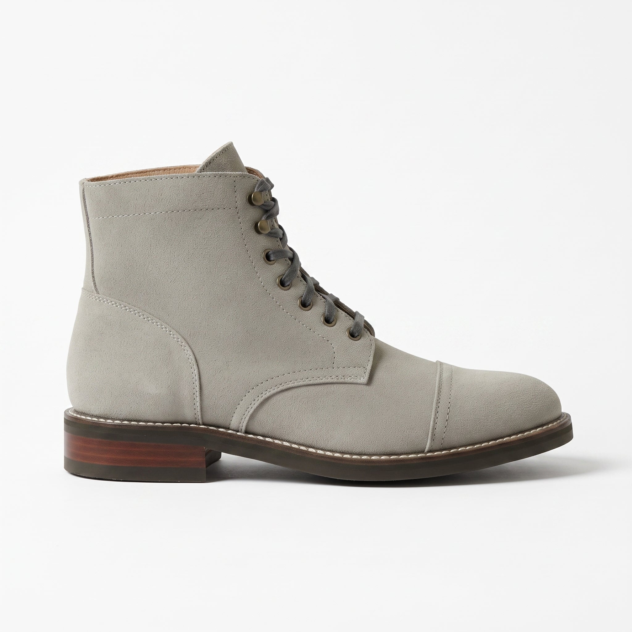 Men's Light Gray Cap-Toe Suede Ankle Lace-Up Boots — Oxley