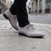 Men's Light Gray Cap-Toe Suede Brogue Oxfords — Mowbray