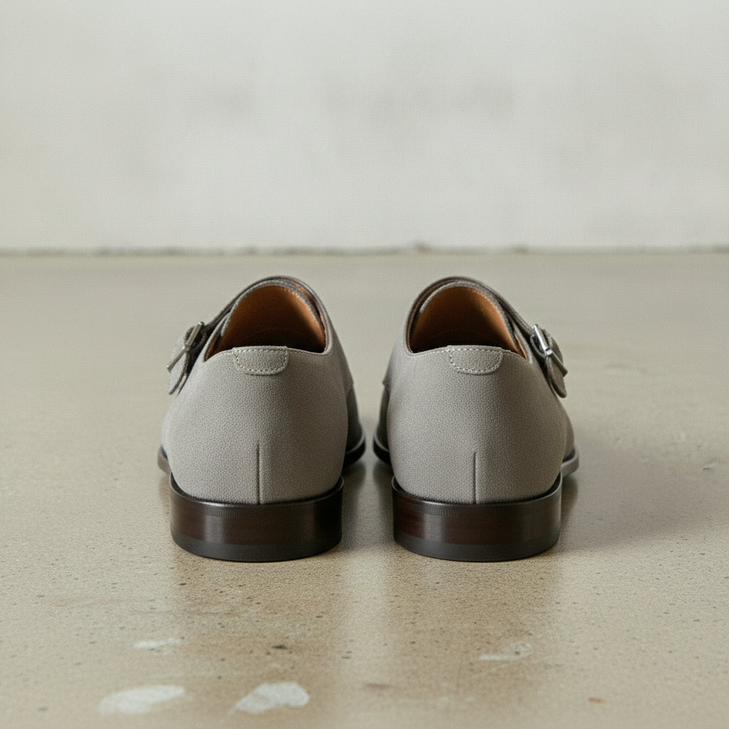 Men's Light Gray Cap-Toe Suede Double Monk Strap Shoes — Awbridge