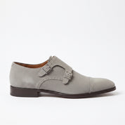 Men's Light Gray Cap-Toe Suede Double Monk Strap Shoes — Awbridge