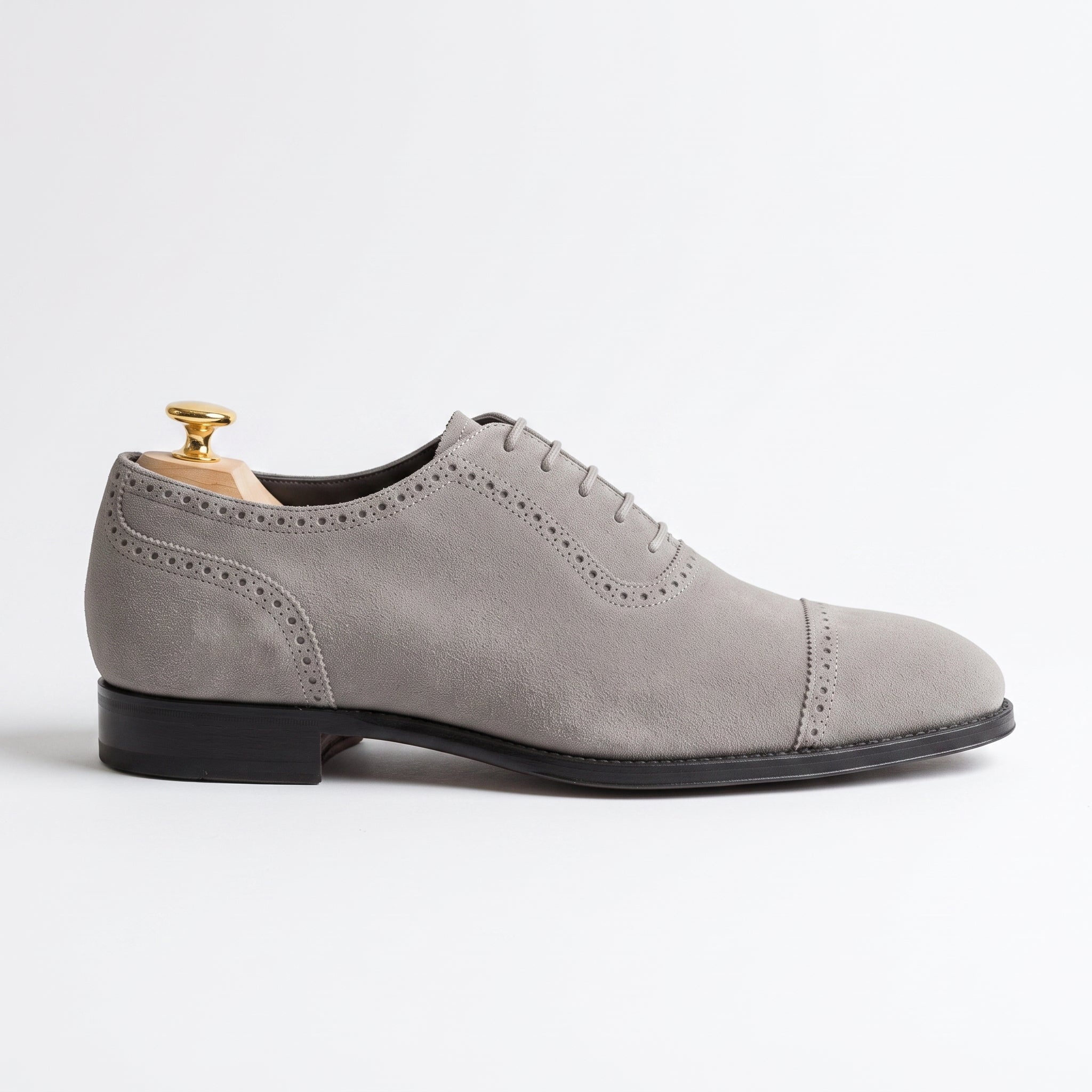 Men's Light Gray Cap-Toe Suede Oxfords — Humber