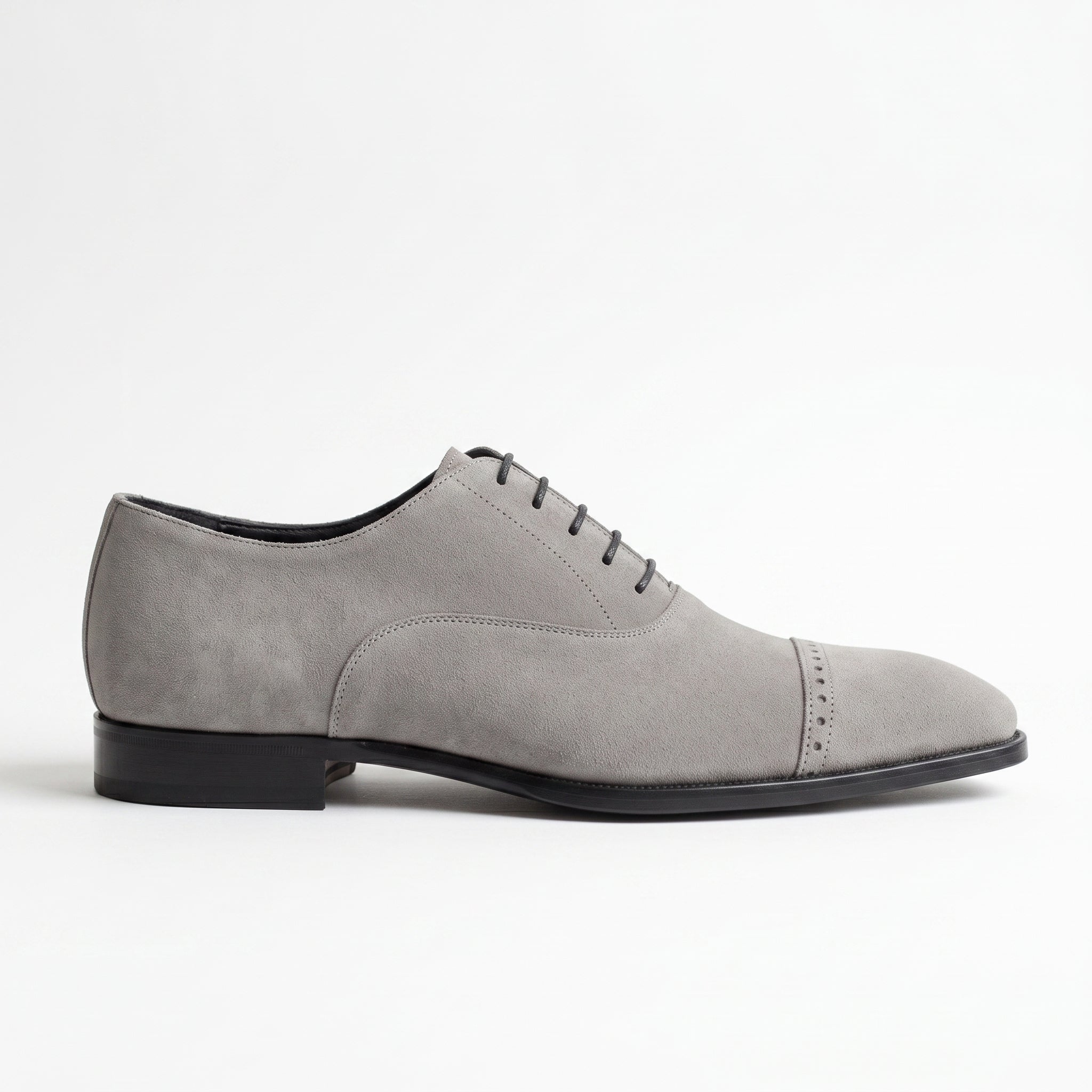 Men's Light Gray Cap-Toe Suede Oxfords — Lundy