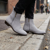 Men's Light Gray Plain-Toe Suede Ankle Boots — Dilloway
