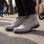 Men's Light Gray Plain-Toe Suede Ankle Boots — Wallingford