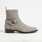 Men's Light Gray Plain-Toe Suede Biker Boots — Brindle